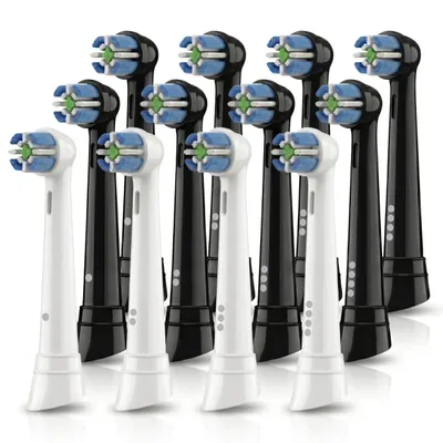 Produktbild von 12 Stück Aufsteckbürsten kompatibel mit Oral B iO Elektrische Zahnbürste, Zahnbürstenaufsätze für iO 2 3 4 5 6 7 8 9 10 Series, Medium (Schwarz/Weiß)