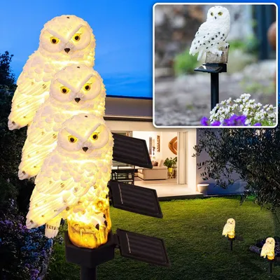 Produktbild von Originelle LED Solar Eule, 3er-Set, wetterfest und witterungsbeständig, Solar Gartenleuchte mit Dämmerungssensor, effektvolle Lichtquelle für Garten u