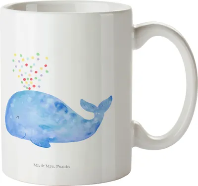 Produktbild von Mr. & Mrs. Panda Kunststoffbecher Wal Konfetti - Weiß - Geschenk, Trinklernbecher, Motivation, Diät, Haferl, Mehrwegbecher, Schulkind Tasse, Pott, Geburtstag, Abnehmen