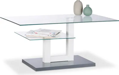 Immagine prodotto di Tavolino Relaxdays in vetro, rettangolare, piano in vetro, piccolo ripiano, tavolino da salotto originale, A x L x P: 45 x 100 x 60 cm, grigio
