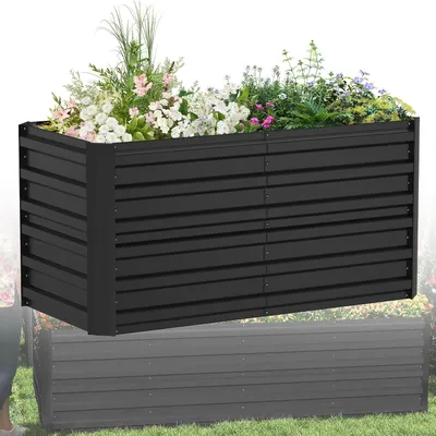Immagine prodotto di QEENTOE, fioriera rialzata rettangolare in metallo zincato, dimensioni 300x120x58 cm, kit per fioriera rialzata ideale per giardino, erbe aromatiche, verdure, frutta, fiori, vasi, coltivazione e semina