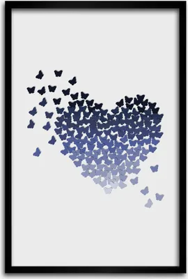 Produktbild von Bild - Bilderrahmen - 40 cm x 60 cm - MDF - Rahmen - Wandkunst - Herz von Schmetterlingen