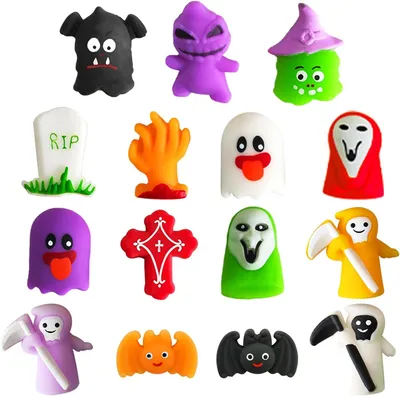 Produktbild von Halloween Mini Mochi Squishy Set, 15 Stück Squishy Kawaii, Squeeze Soft Fidget Spielzeug mit Kürbisfledermäusen und Spinnen für Halloween Party Tasche