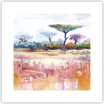 Produktbild von Poster - Poster ohne Rahmen - Aquarell Savanne Bäume - 30x30 cm - Wand Bild - Wanddeko - Wandbilder - Kunstposter - Wandposter - Bilder - Kunstdruck - Wanddekoration - Wandbild - P2XAC30x30-4484