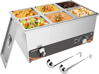 Produktbild von Bain Marie Elektrisch GN 1/6×6, Kommerzieller Speisewärmer 1500W mit Ablaufhahn, Edelstahl Buffetwärmer 30-85°C für Catering, Restaurants und Partys