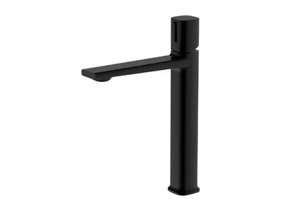 Produktbild von GranMaster Hohe Waschtischarmatur Schwarz Matt - für Aufsatzwaschbecken, Badarmatur mit Extra Hohem Auslauf, inkl. Click-Clack Ablaufventil