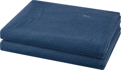 Produktbild von Ross Pique 2 X Duschtuch im Set Piqué Frottier aus Baumwolle 520 g/m², Saugstark weich pflegeleicht trocknergeeignet, Gewebte Bordüre mit gesticktem Emblem