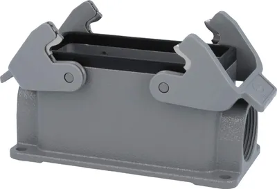 Produktbild von HARTING Han 16B Sockelgehäuse niedrig, 2xPG21 seitlicher Kabelabgang, mit 2 Querbügeln Verschraubung PG21 Klemmbereich