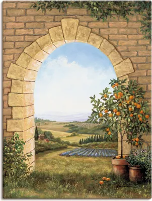Produktbild von ARTland Leinwandbild Orangenbaum vor dem Torbogen Größe: 90x120 cm