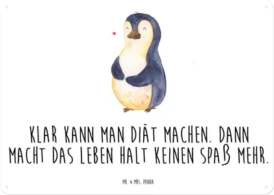 Produktbild von Mr. & Mrs. Panda tafel Pinguin Diät DIN A4 - Weiß - Geschenk, Selbstliebe, Türschild, Wandbild, Abnehmen, Foodbaby, Metallbild, Deko Metallschild, Schild, Motivation