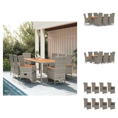 Produktbild von vidaXL 9-tlg. Garten-Essgruppe mit Kissen Grau Poly Rattan -  Gartenstühle