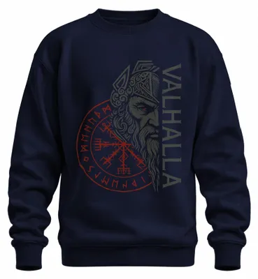 Obrázok produktu pre Valhalla Viking Norse Mythology Vegvisir Runes Odin Gift Uni mikina, námorná farba, S