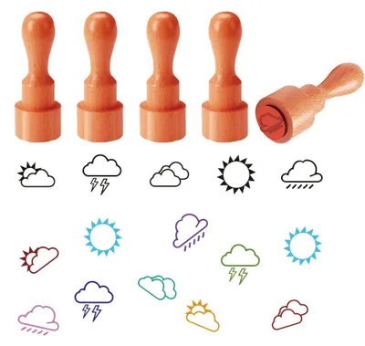 Wetter-Stempel-Set, 5 Stile, Holz, 5 x 1,9 cm, für Scrapbooking