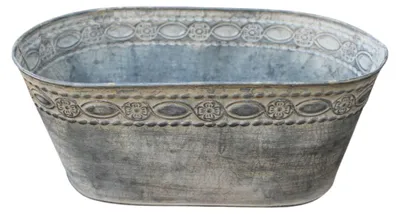 Obrázok produktu pre Oválny kvetináč zo zinku s reliéfnym ornamentom v štýle vintage, 32 cm