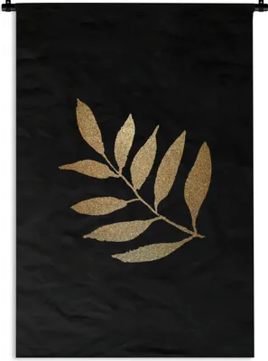 Produktbild von MuchoWow® Wandteppich Wandbehang Schwarz und Gold - Zweig - Blätter 120x180 cm Tapisserie Dekoration Wandtuch - Schlafzimmer - Dekorationen für das Haus