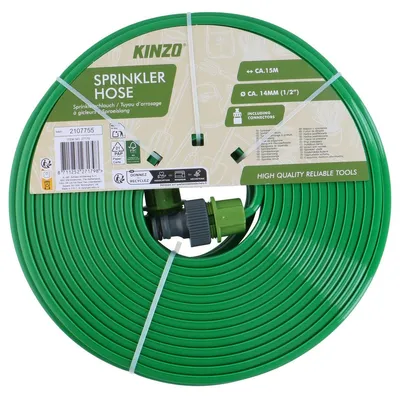 Produktbild von Kinzo Bewässerungsschlauch 15M – Schlauch mit 2 Kupplungen – Perfekt für Rasen, Beete und Gemüsegärten – Grün