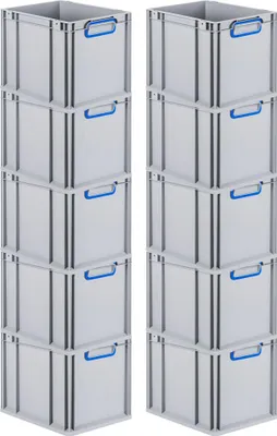 Produktbild von SparSet 10x Eurobox NextGen Color | HxBxT 32x30x40cm | 30 Liter | Griffe blau geschlossen | Glatter Boden | Grau | Eurobehälter, Transportbox, Transportbehälter, Stapelbehälter