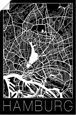Produktbild von ARTland Poster Retro Karte Hamburg Deutschland Schwarz Größe: 60x90 cm