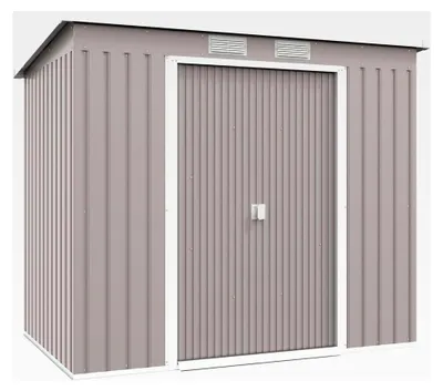 Produktbild von Metallgerätehaus 2,42 m², Geräteschuppen mit Pultdach, abschließbare Doppelschiebetür, Belüftung, Bodenrahmen, 213 x 130 x 172 cm, wetterfestes Gartenhaus für den Außenbereich in Hellgrau