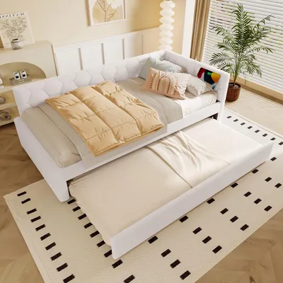 Produktbild von Schlafsofa mit Bettfunktion, Gästebett und Lattenrost 90x200 cm, Polsterbett, Einzelbett, Vlies