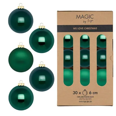 Produktbild von Weihnachtskugeln Glas 6cm 30 Stück - Fir Green