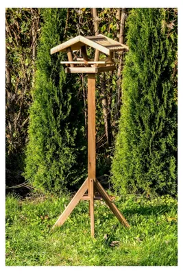 Produktbild von Vogelhaus aus Holz mit Ständer - wetterfestes Futterhaus für Wildvögel