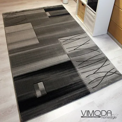 Produktbild von Moderner Heatset Teppich Melliert und Kariert in Grau - F9088, Größe:200x290