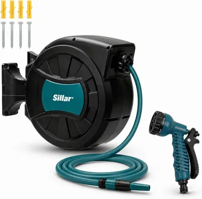Obrázek produktu pro Sillar Automatická zahradní hadice 30 m na navijáku s navíjecím mechanismem a nástěnným držákem