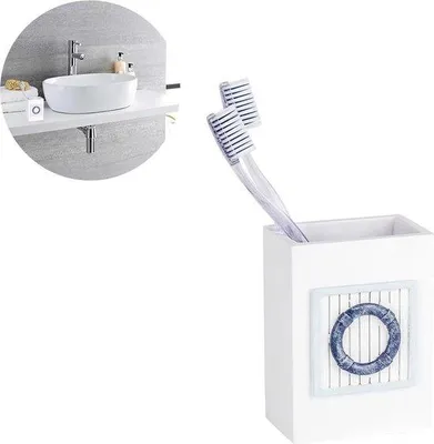 Obrázek produktu pro Držák na zubní kartáčky Harsen – 6 x 8 x 11 cm – bílý a modrý – koupelnové doplňky