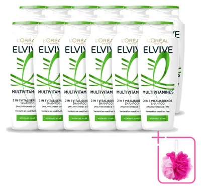 Productafbeelding van 12 x L'Oréal Paris Elvive Multivitamines 2-in-1 Shampoo - 250 ml - Voordeelverpakking - 12 stuks