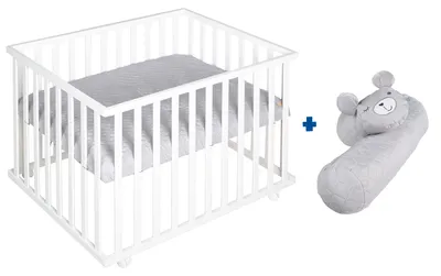 Image de Ensemble roba comprenant : parc de 75 x 100 cm + barrière de lit en microfibre. Ensemble complet pour parc roba Style gris, avec matelas intégré, réglable en 3 hauteurs