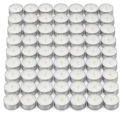 Zdjęcie produktu dla com-four® 60 sztuk świec w metalowych pojemnikach, białe - świece w aluminiowej obudowie, średnica 4 cm