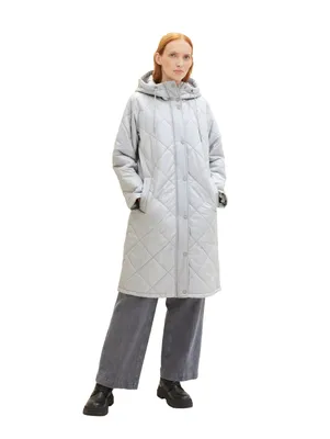 Productafbeelding van TOM TAILOR Denim, dames lichtgewicht gewatteerde jas met capuchon, model 11074 - zilvergrijs