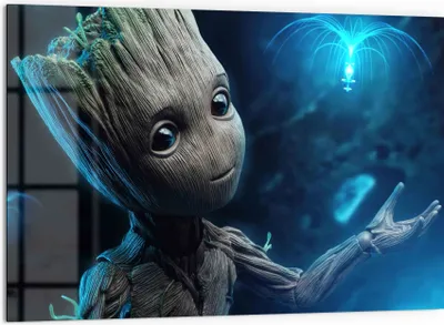 Produktbild von DEQORI Küchenrückwand Glas 60x40 cm 'Niedlicher Baby Groot' Spritzschutz Bad Rückwand