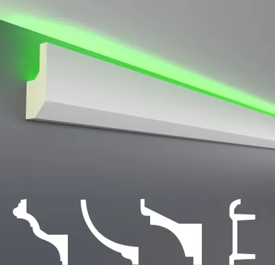 Produktbild von HEXIM LED Stuckleisten Muster - Indirekte Beleuchtung mit Deckenleisten aus PU, leicht & lichtundurchlässig- (20cm LED-7) Stuckprofil Profil