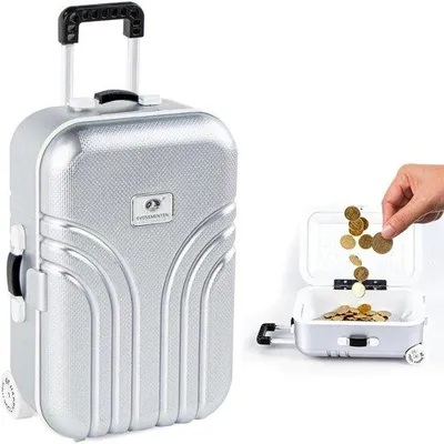 Produktbild von Mini-Spaarpot aus Kunststoff - Reise-Organizer - 11,5 x 8,2 x 17 cm - Silber