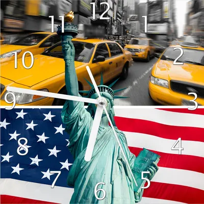 Produktbild von Wallario Design Wanduhr New York Collage aus Echtglas, Größe 20 x 20 cm