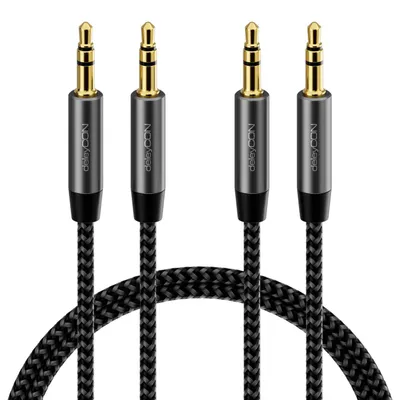 Produktbild von deleyCON 2x 1m Nylon 3,5mm Klinke Audio Stereo AUX Kabel Klinkenkabel Audiokabel Nylonkabel Metallstecker Handy Smartphone Tablet Kopfhörer HiFi Receiver - Schwarz