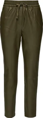 Produktbild von Comma Hose Grün Größe 40 in Glattleder-Optik mit Bindeband, Slim Leg und Jogginghosen-Komfort