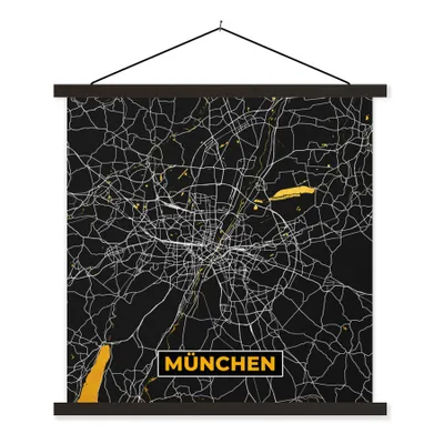Produktbild von MuchoWow® Textilposter München - Gold - Stadtplan - Karte - Deutschland 90x90 cm mit schwarzem Rahmen - Magnetisches