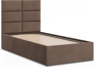 Produktbild von Polsterbett 90x200 YORK Samt ohne Bettkasten mit Holzlattenrost, Einzelbett mit Kopfteil Braun
