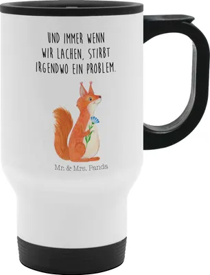Produktbild von Mr. & Mrs. Panda thermosbecher Eichhörnchen Blume - Weiß - Geschenk, glücklich Spruch, Lachen, Motivation Sprüche, Thermobecher To Go, To-Go-Becher, Tiere, Eichhorn, Spaß