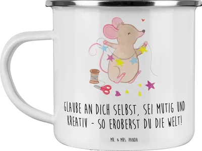 Produktbild von Mr. & Mrs. Panda Teetasse Die Freude an der Kreativität entdecken - Weiß - Geschenk, Teebecher, Motivation, Trost, Zuversicht, Pott, mutig, Vertrauem, Träume, Blechtasse
