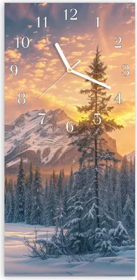 Produktbild von Wanduhr aus Glas mit Motiv Berglandschaft Winter- 30 x 60 cm - inkl. Aufhängesystem