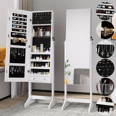 Obrázok produktu pre Šperkovnica - Krabička na šperky - Šperkový box - Úložný box na šperky - Zrkadlová skrinka - Stojaca skrinka so zámkom