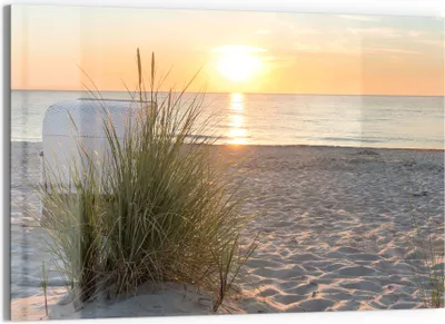 Produktbild von DEQORI Glasbild Echtglas 90x60 cm 'Ostseestrand am Abend' Wandbild Bild modern Deko