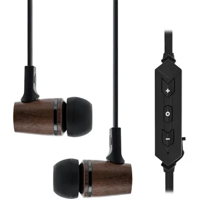 Immagine prodotto di InLine® 55360 BT woodin-ear, cuffia con microfono a filo e tasto funzione, in vero legno di noce, Bluetooth 4.1