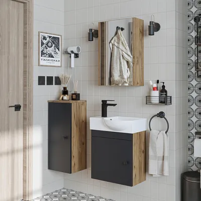 Produktbild von Roomart PUNTO Badmöbel-Set 4-teilig 46.5 cm breit, Anthrazit-Eiche