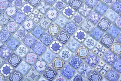 Produktbild von Handmuster Mosaikfliese Glasmosaik Kombi Retro Biscuit blau Fliesenspiegel Bad MOS78-RB33_m