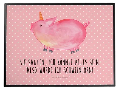 Produktbild von Mr. & Mrs. Panda Schreibunterlage Einhorn Schwein - Rot Pastell - Geschenk, Spaß, tischschutzmatte, bastelunterlage, Einhörner, schreibtischunterlagen, Englisch, Spruch